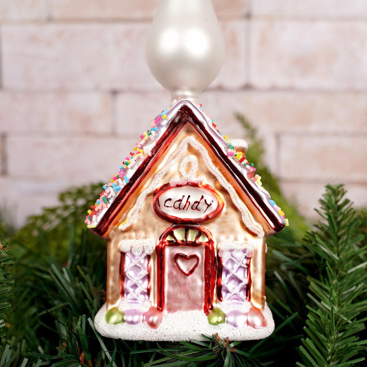 Glass Gingerbread House Tree Topper - Christmas Place