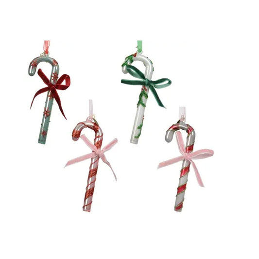 Glass Candy Cane Ornament with Bows - Christmas Place