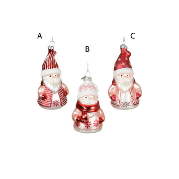 Glass Red White Santa Gnome Ornament