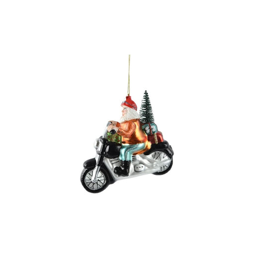 Glass Santa On Motorcycle Ornament