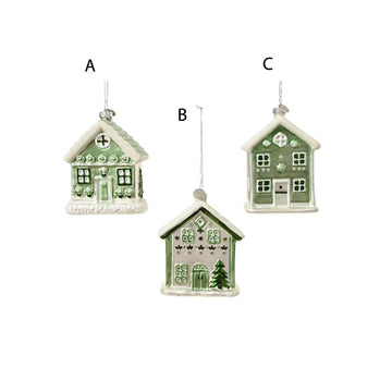 Glass Green White House Ornament