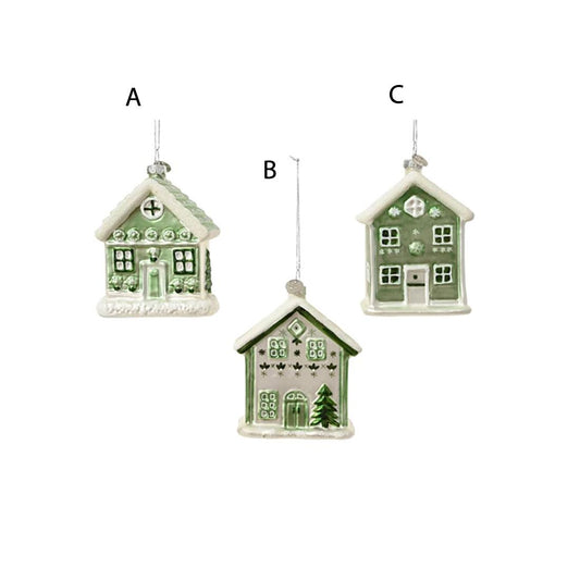 Glass Green White House Ornament