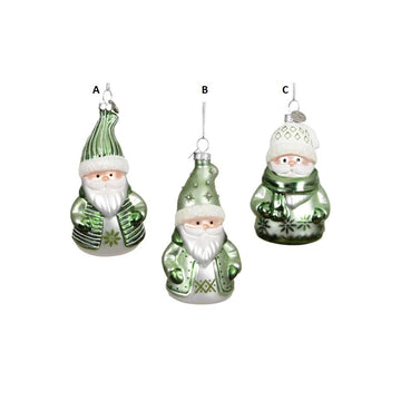 Glass Green White Santa Gnome Ornament
