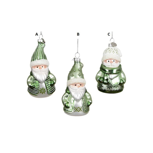Glass Green White Santa Gnome Ornament