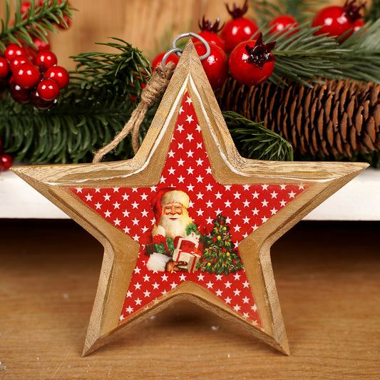 Wood Mango Santa Star Ornament