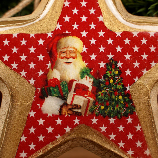 Wood Mango Santa Star Ornament - Christmas Place