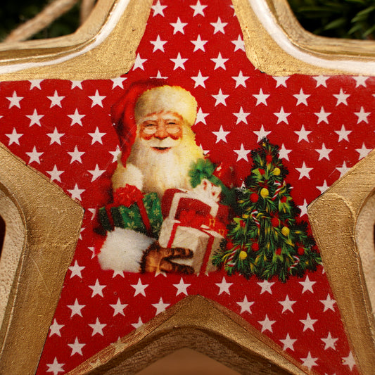 Wood Mango Santa Star Ornament