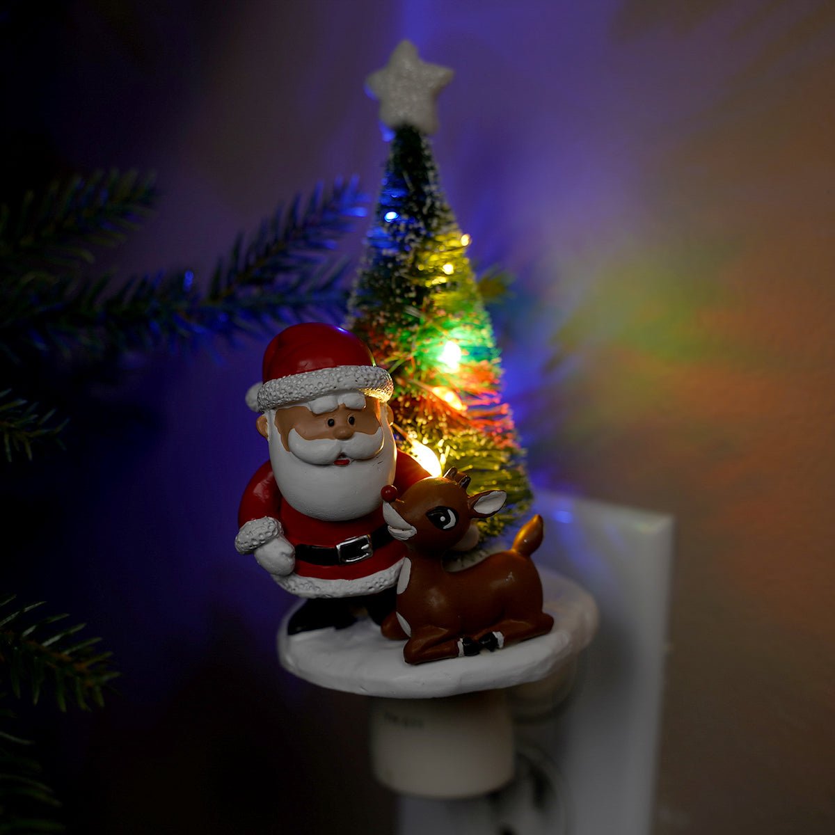 Rudolph with Santa Christmas Tree Nightlight - Christmas Place