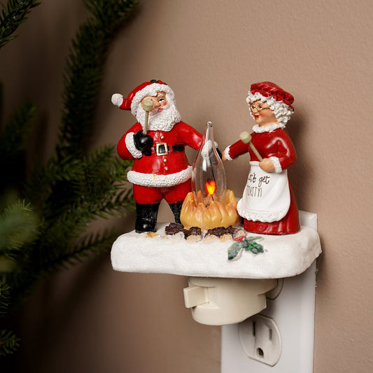 Santa And Mrs. Claus By The Campfire Nightlight - Christmas Place