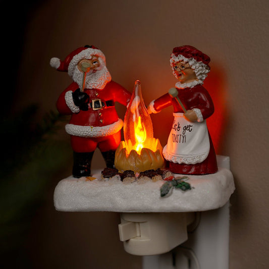 Santa And Mrs. Claus By The Campfire Nightlight - Christmas Place