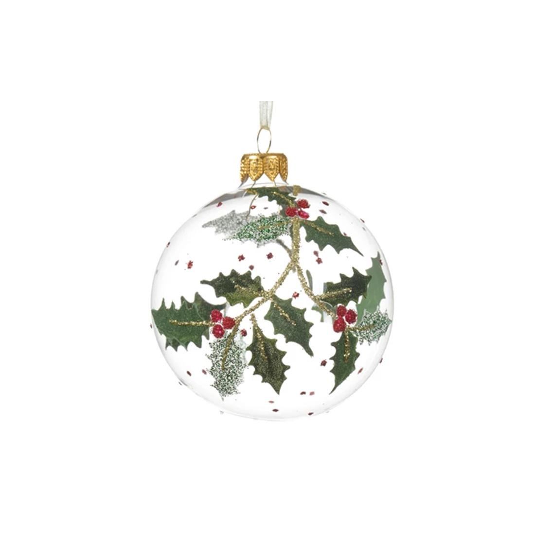 Glass Red White Green Holly Ball Ornament - Christmas Place