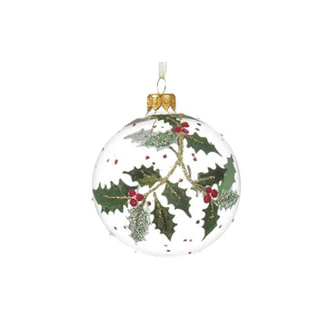 Glass Red White Green Holly Ball Ornament - Christmas Place