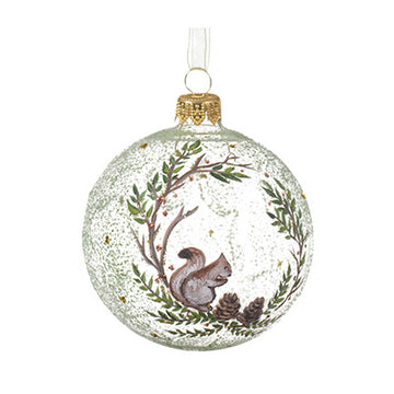 Squirrel Wreath Glass Ball Ornament