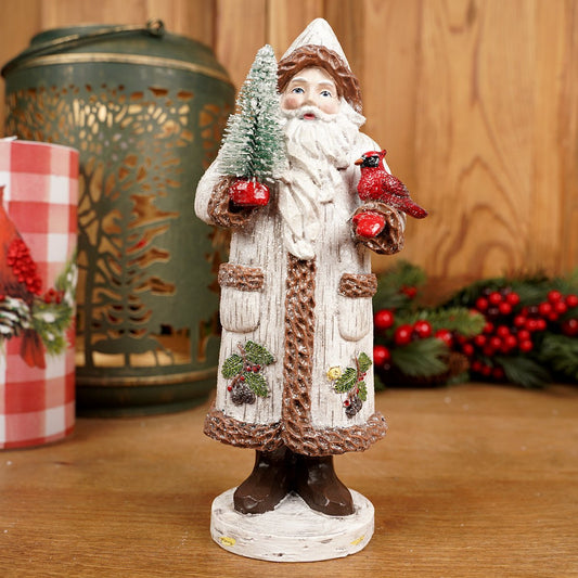 Birch Santa With Tree And Cardinal - Christmas Place