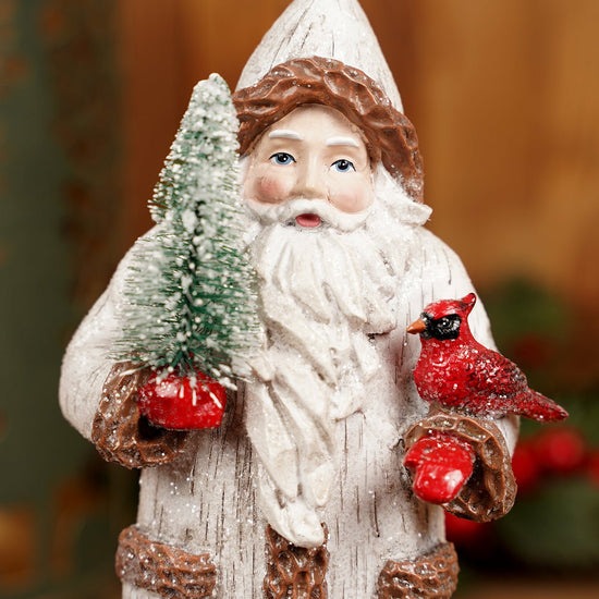 Birch Santa With Tree And Cardinal - Christmas Place