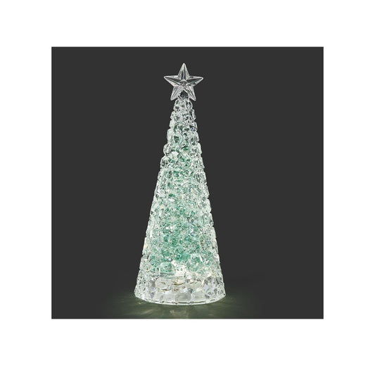 Lighted Swirl Tree With Silver And Green Glitter - Christmas Place