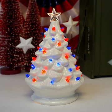 Patriotic Lighted Red White Blue Tree - Christmas Place