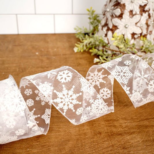 White Sheer Snowflake Ribbon - Christmas Place