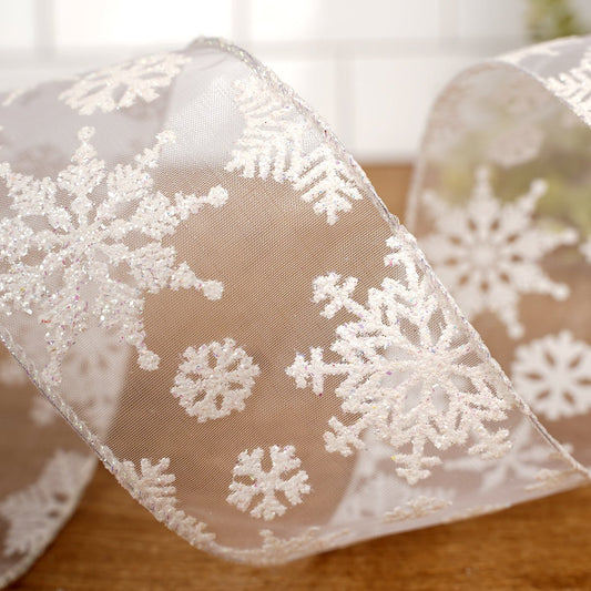 White Sheer Snowflake Ribbon - Christmas Place