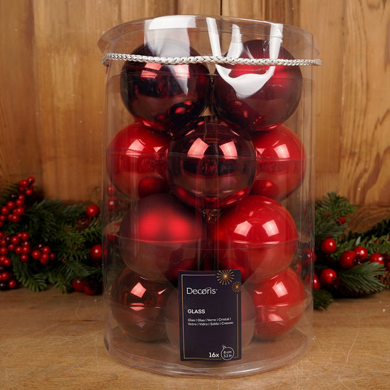 Glass Red Ball Ornament X16 Tube - Christmas Place