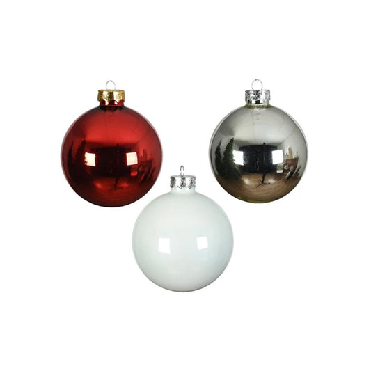 Glass Red White Silver Ball Ornament Set of 16