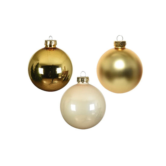 Glass Gold White Ball Ornament Set of 16 - Christmas Place