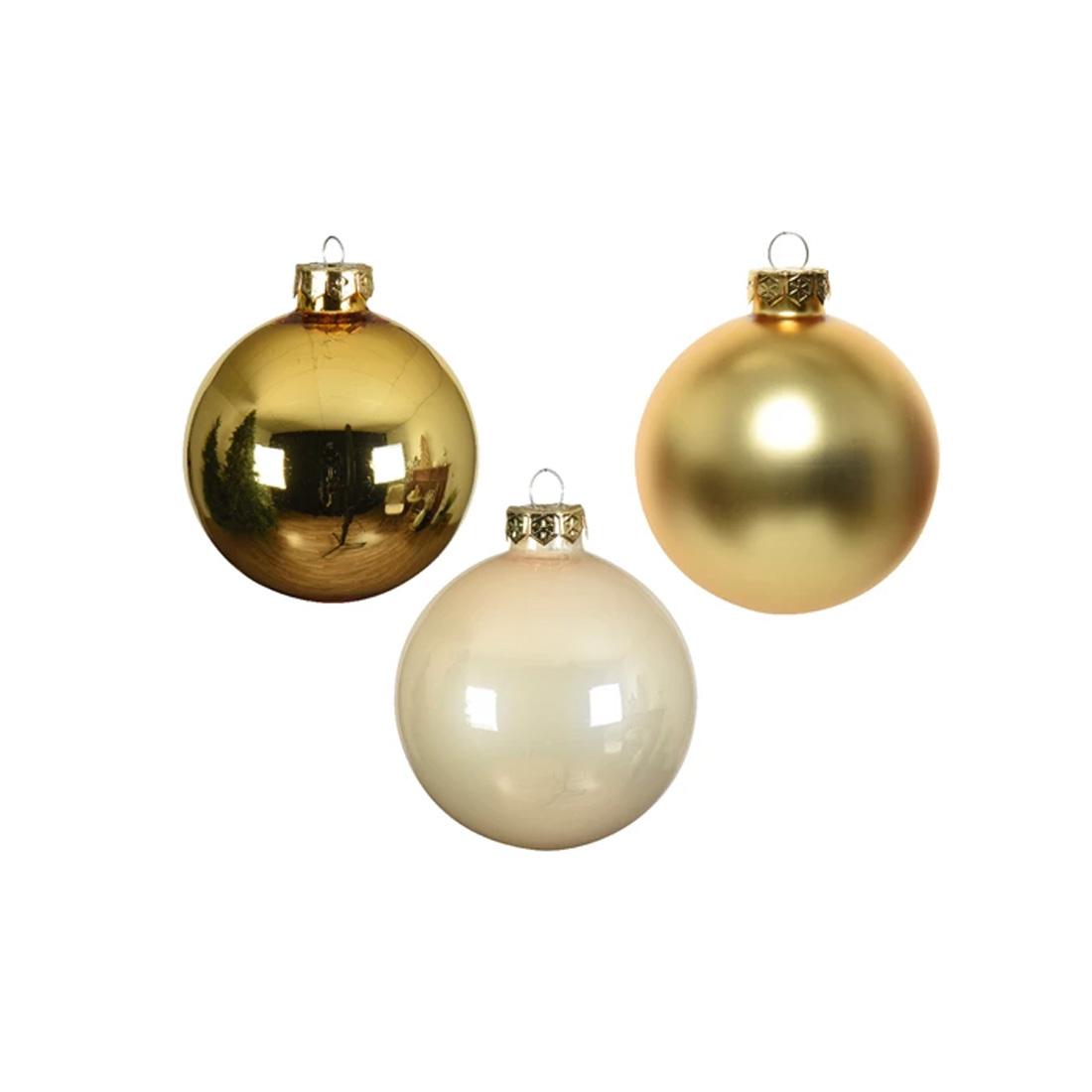 Glass Gold White Ball Ornament Set of 16 - Christmas Place