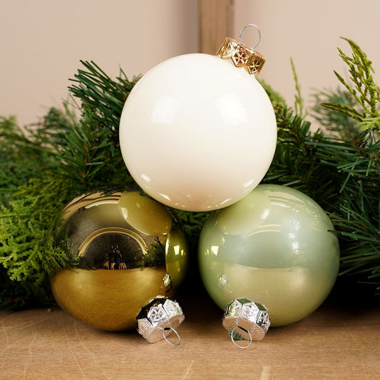 Glass Green White Gold Ball Ornament Set of 16 - Christmas Place