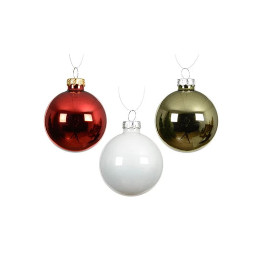 Glass Red Gold White Ball Ornament Set of 16 - Christmas Place