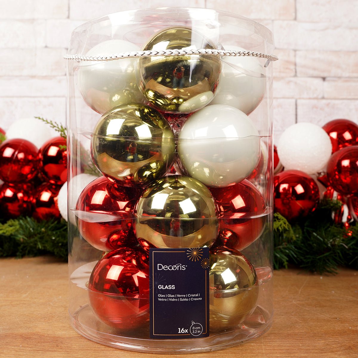 Glass Red Gold White Ball Ornament Set of 16 - Christmas Place