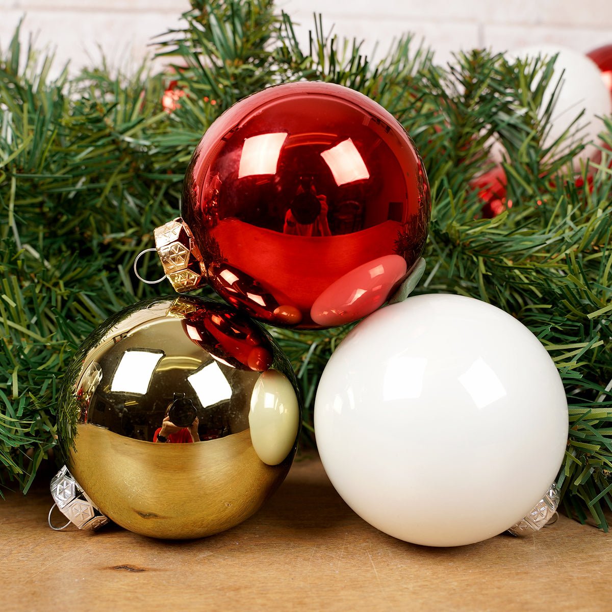 Glass Red Gold White Ball Ornament Set of 16 - Christmas Place