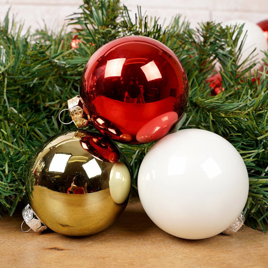 Glass Red Gold White Ball Ornament Set of 16 - Christmas Place