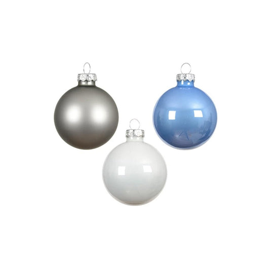 Glass Blue White Silver Ball Ornament Set of 16 - Christmas Place