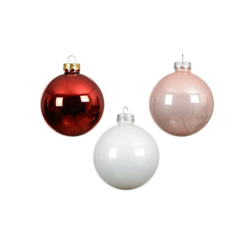 Glass Pink Red White Ball Ornament Set of 16