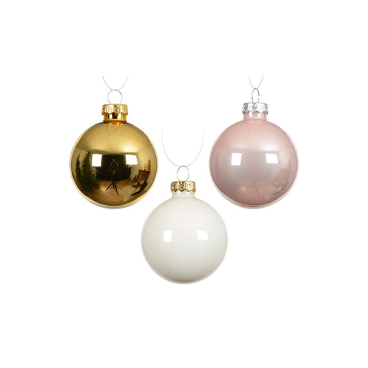 Glass Pink Gold White Ball Ornament Set of 16
