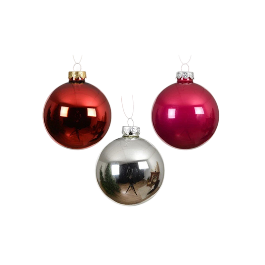 Glass Red Hot Pink Silver Ball Ornament Set of 16