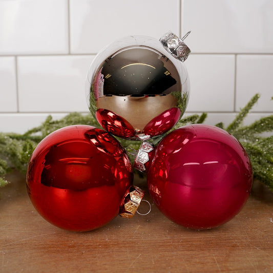 Glass Red Hot Pink Silver Ball Ornament Set of 16 - Christmas Place
