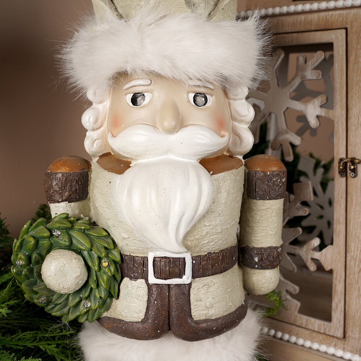 Tan Brown Nutcracker With Wreath - Christmas Place