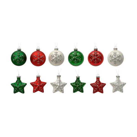 Glass Star Ball Shape Ornaments Set Of 4 - Christmas Place