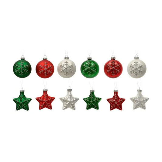 Glass Star Ball Shape Ornaments Set Of 4 - Christmas Place