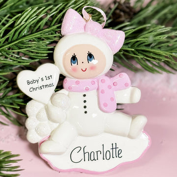 Baby First Christmas Pink Snowman Ornament