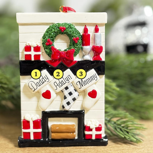 Fireplace With Stockings Family of 3
