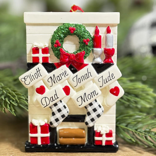 Fireplace With Stockings Family of 6