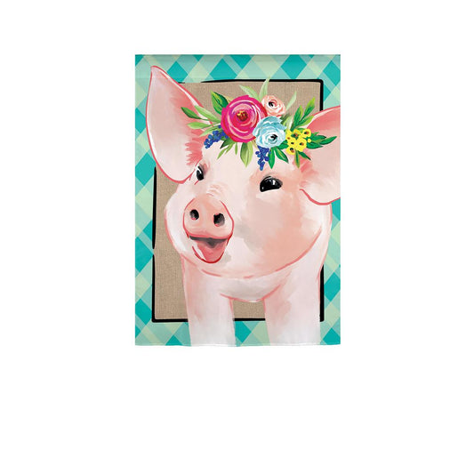 Floral Crowned Pig Garden Flag