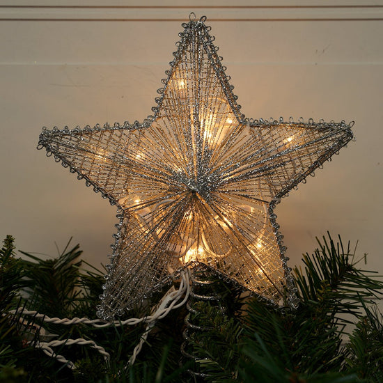Silver Star Lighted Tree Topper - Christmas Place