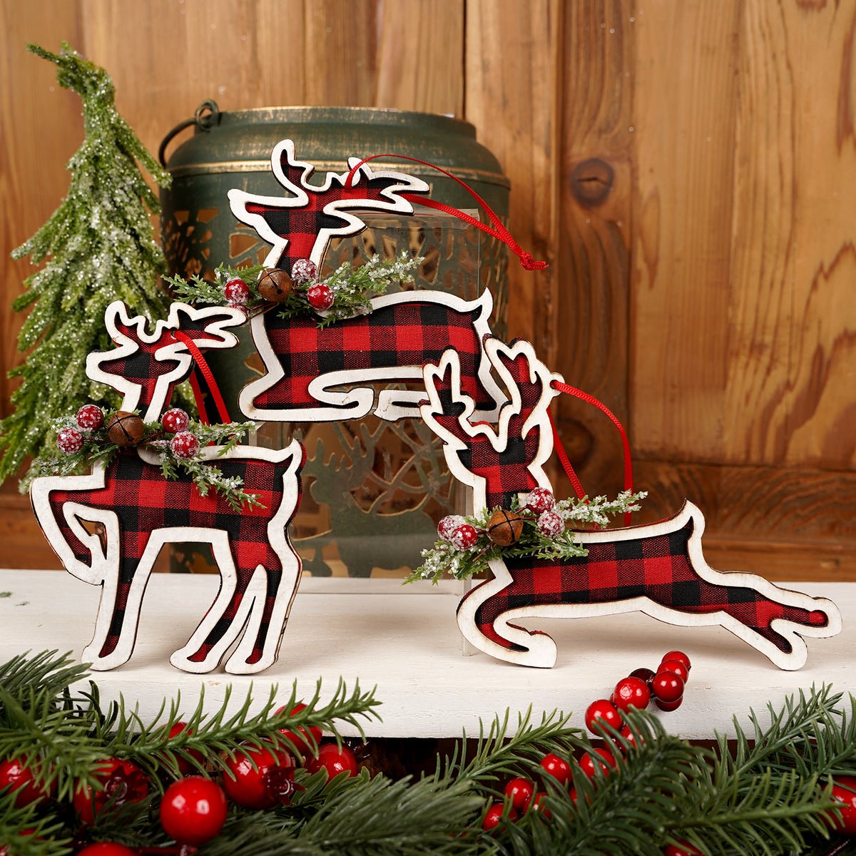 Red Black Plaid Reindeer Christmas Decoration - Christmas Place