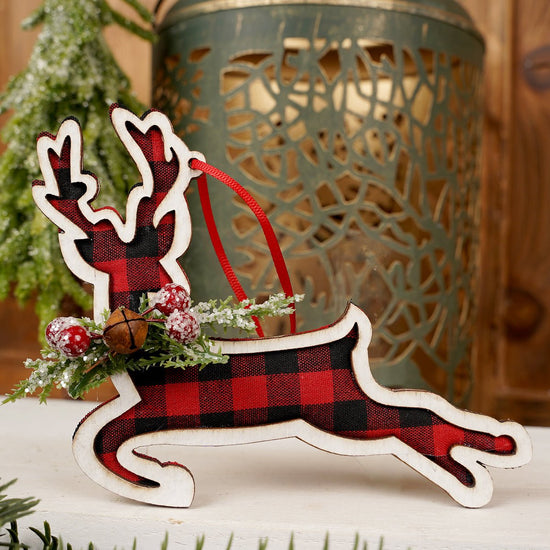 Red Black Plaid Reindeer Leaping Christmas Decoration - Christmas Place