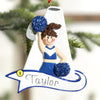Blue Cheerleader Ornament Brown Hair - Christmas Place