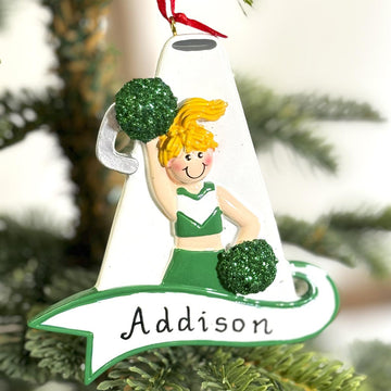 Green Cheerleader Ornament Blonde Hair