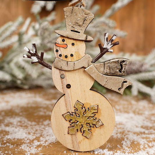 Rustic Wood Snowman Christmas Ornament - Christmas Place